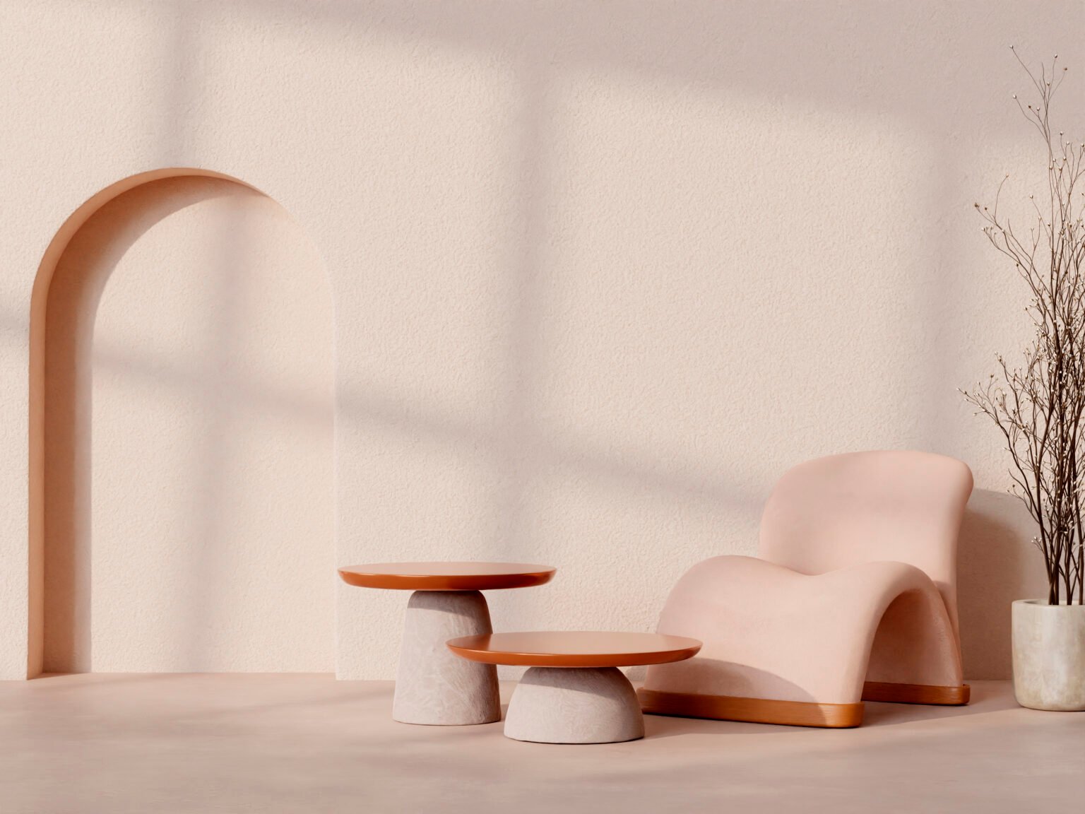 Interior visualisation with minimalist furniture and warm beige tones